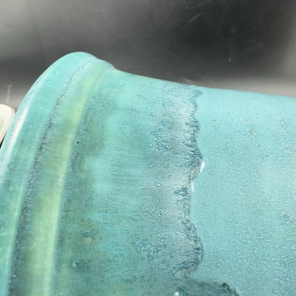 1995 Galena Pottery Company Large Heavy Vase Vessel Turquoise Drip Glaze Signed - Picture 6 of 16